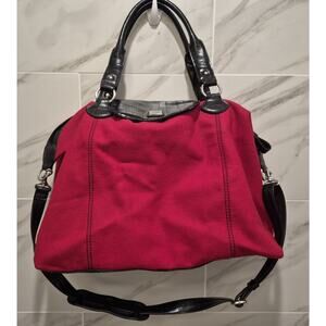 Liz Claiborne Red Black Wool Blend Satchel Overnight Bag 15x17x9" Big & Roomy